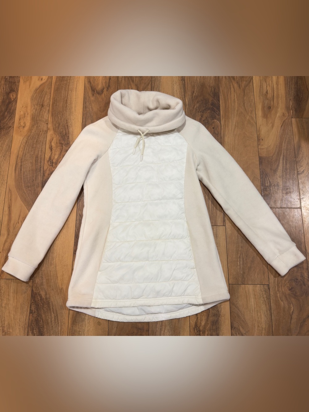 Lands’ End Women's Insulated Hybrid Puffer Fleece Tunic Pullover Ivory Size XS